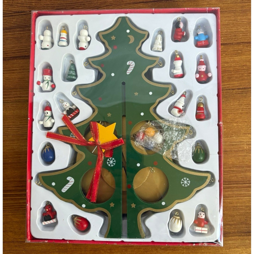 Vintage Wooden Christmas Tree Tabletop Display Mini Ornaments Kurt Adler Style